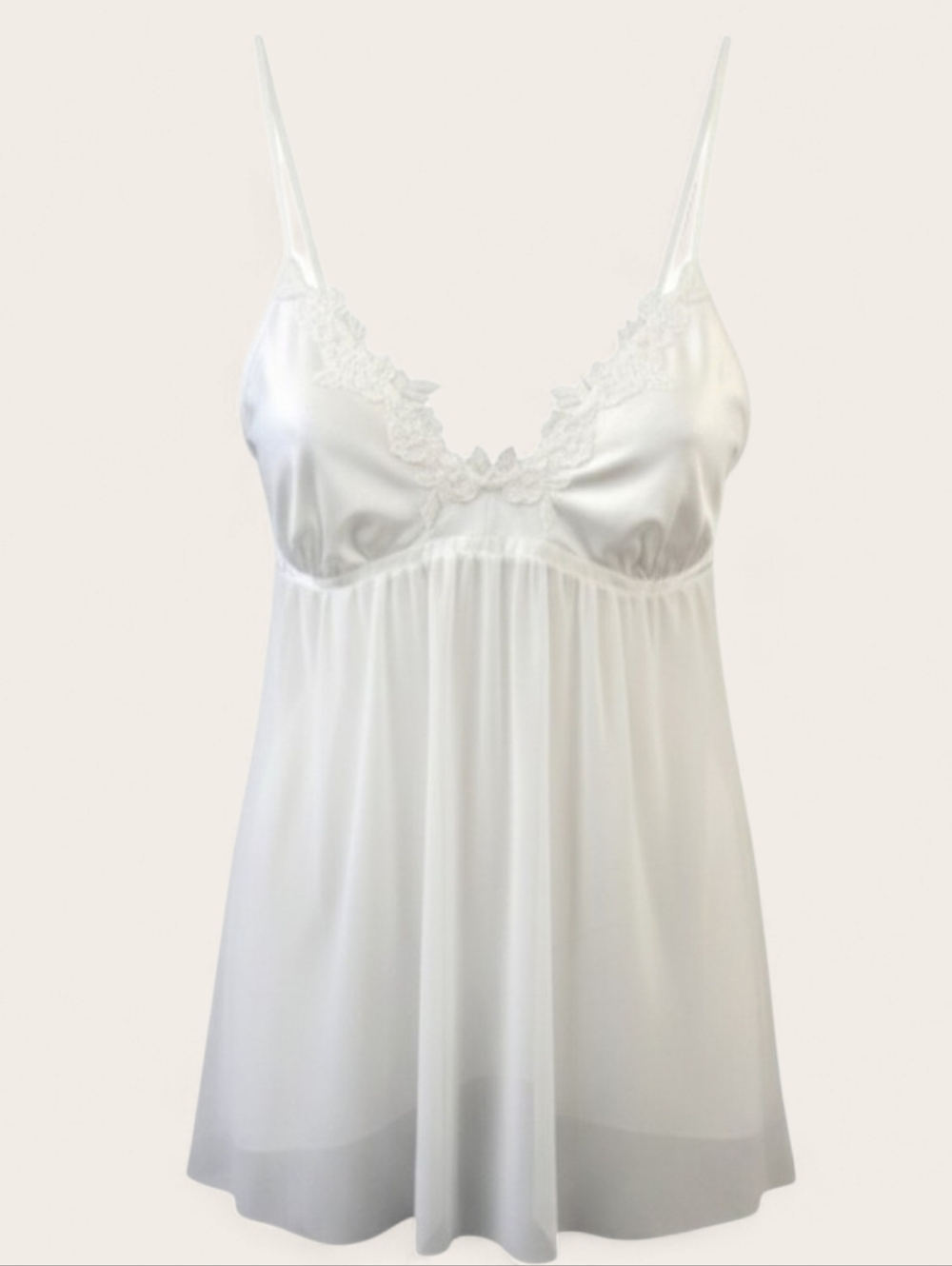 Ambrielle Babydoll Sheer White Satin Bust Floral Applique Detail Top Siz…